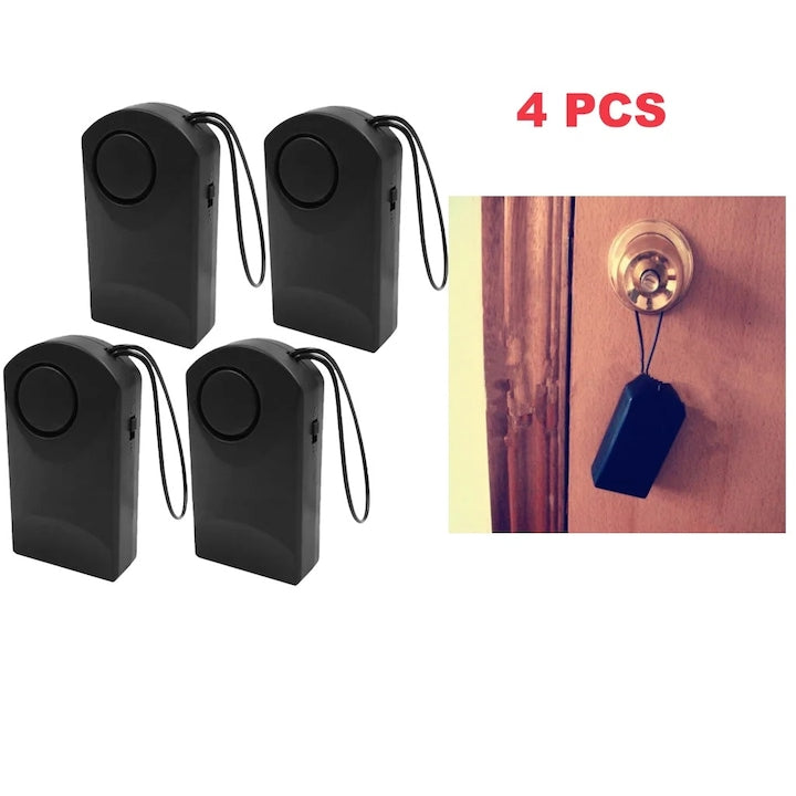 Alarma portabila pentru maner usa YANYXR BCS3210410 120 dB alimentare 9V (6F22) de agatat pe clanta negru set 4 buc 10 x 5.5 x 2.5 cm