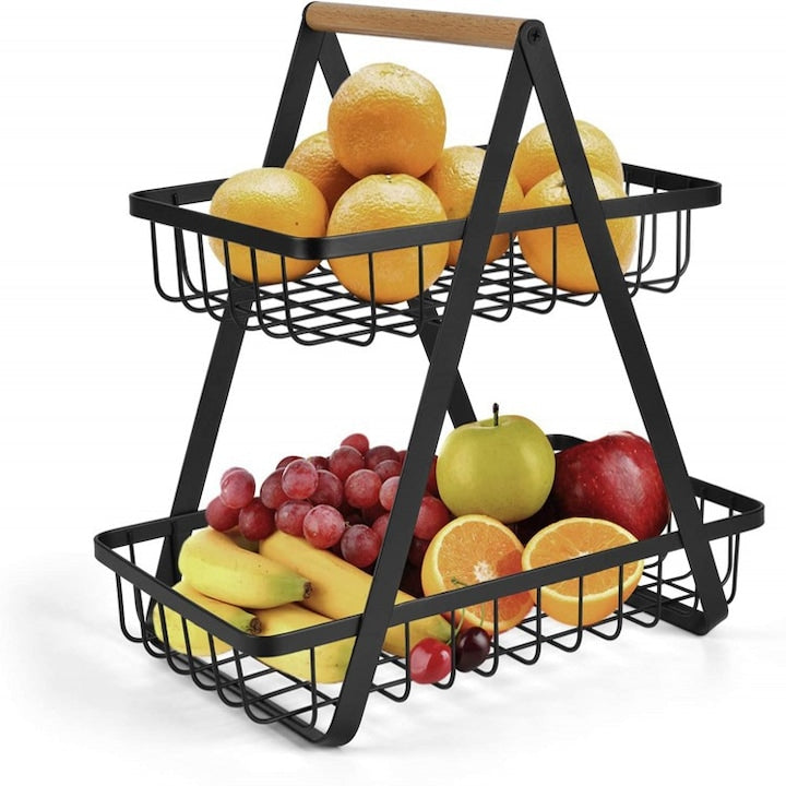 Fruit Basket Korbi Lacquered Metal Does Not Absorb Odors Wooden Handle Black