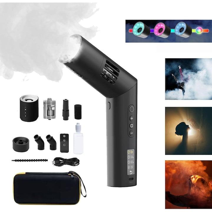 WALALLA Portable Fog Machine with Magnetic RGB Lights, 3 Wind Speeds, 25 Smoke Concentrations, with Remote Control, Black, 23x4.8x4.2cm