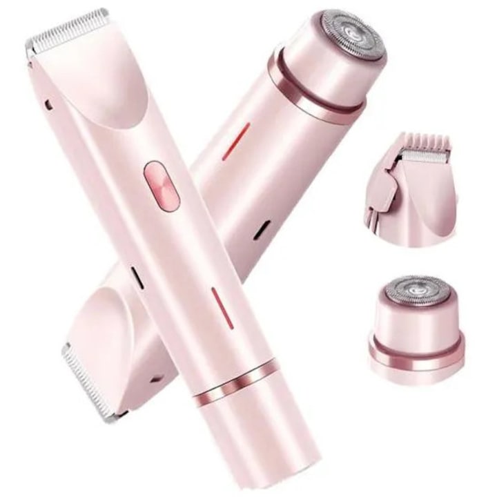 Aparat de ras bikini 2 in 1 cap dublu epilator/trimmer electric pentru femei IPX7 impermeabil roz 1 buc