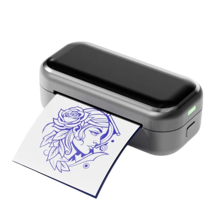 Thermal Tattoo Printer, Portable, Wireless, Inkless, Supports Formats up to A4, Bluetooth, USB, Compatible with iOS/Android, 30 sheets included, Gray