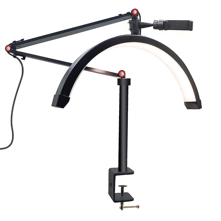 Lampa de masa pentru manichiura WALALLA rotatie 360 de grade lumina rece/calda multifunctionala cu suport pentru telefon mobil potrivita pentru manichiura extensii de gene creare de continut si infrumusetare negru