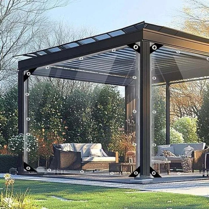 Prelata transparenta folie de protectie impermeabila cu inele metalice 420 g/m² transparent 2 x 4 m