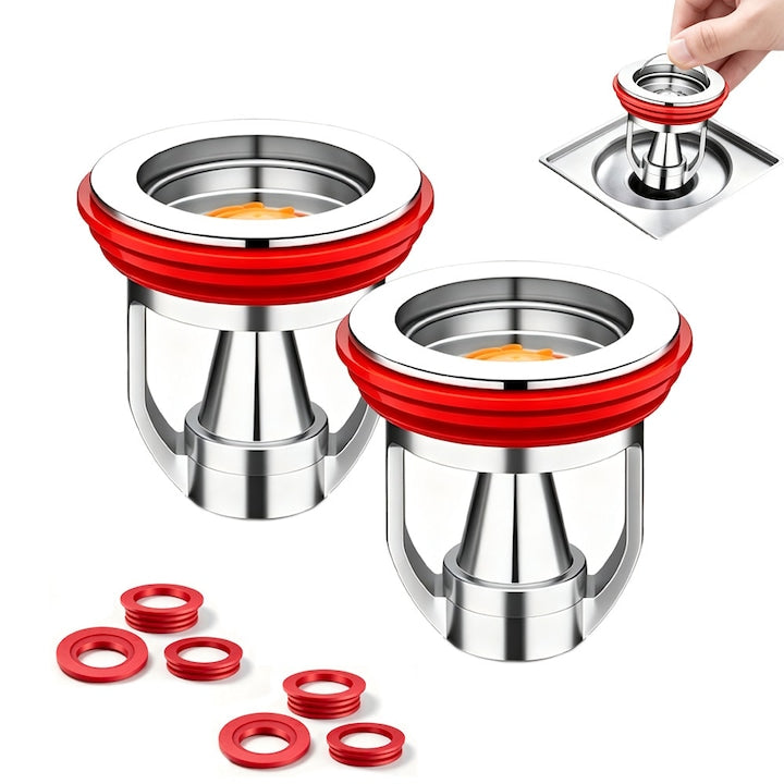 Set 2 Supape de Drenaj Anti-Miros din Cupru Masiv – Magnetic Universal Baie & Bucatarie 360° Drenaj Vartej Rapid Anti-Infundare + 6 Inele Silicon Argintiu
