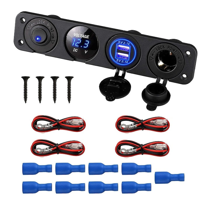Panou intrerupatoare incarcator auto 2x USB cu voltmetru bricheta auto Priza 12V CHIGOODS Negru