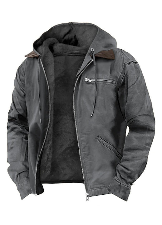 OEM - Men's Outdoor Jacket, Hooded, Zipper Pockets, Grey, Cotton, Size L, 12 interest-free installments