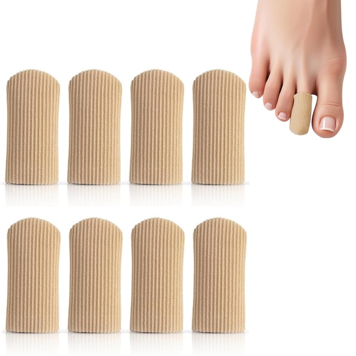 Set 8 rotectoare pentru degete de la picioare capace din silicon cu varf inchis protectii cu material textil M Bej