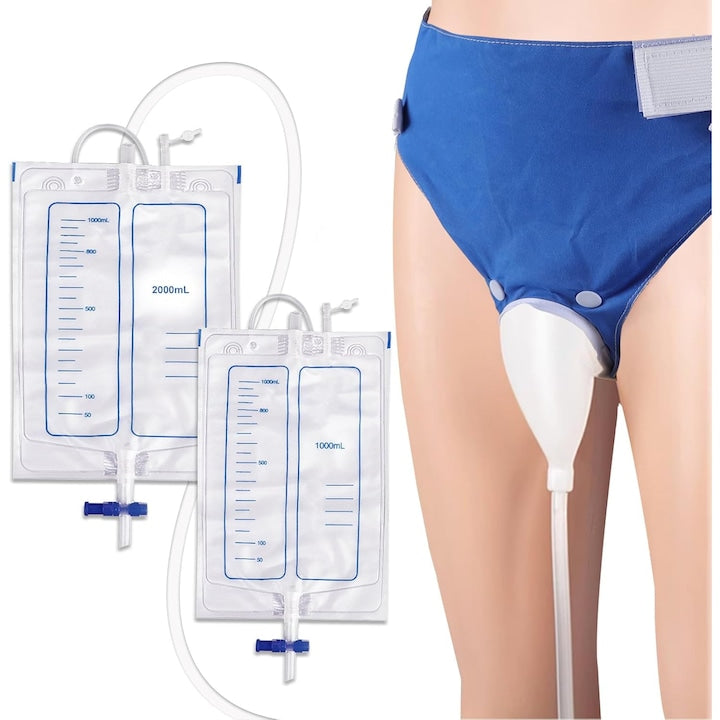 Set lenjerie intima pentru incontinenta WALALLA cu 2 pungi sterile de urina 1000/2000ml reglabil 70-110cm pentru barbati material siliconic Albastru Ceruleum