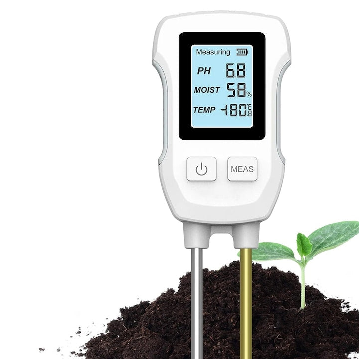 Tester de sol WALALLA multifunctional pH/umiditate/temperatura afisaj LCD iluminat rezistent la temperaturi inalte