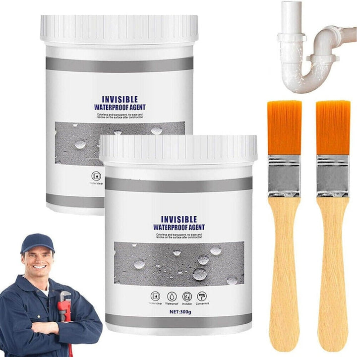 Set 2 Adeziv Impermeabil Transparent pentru Etansare Bedee Etansant Izolator Rezistent la Apa Sigiliu Anti-Scurgeri Invizibil Impermeabil si Universal Pensula Inclusa Agent Hidroizolator pentru Multiple Suprafete 600g Alb