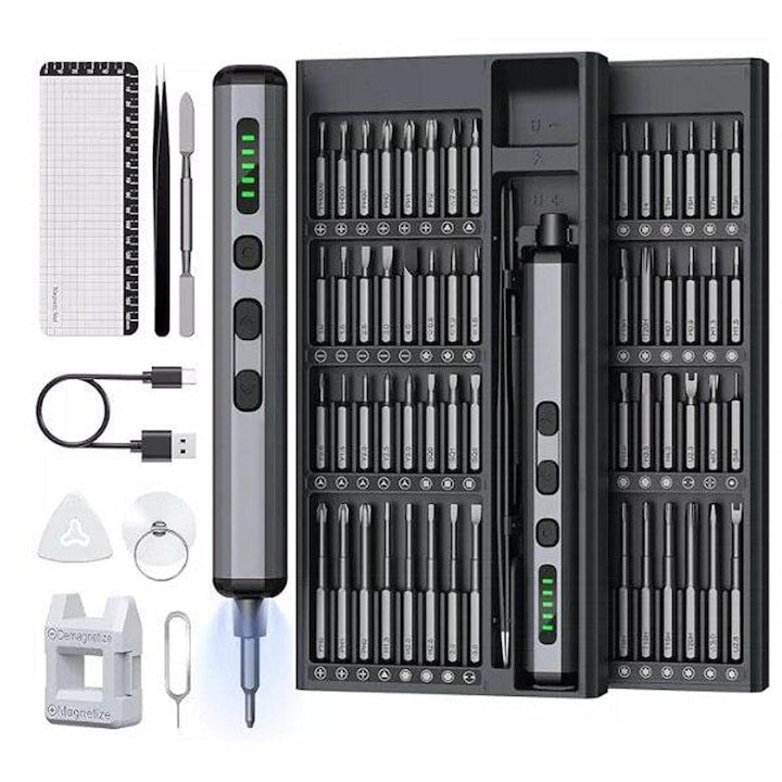 72-in-1 Precision Electric Screwdriver Set, Omelivon, with 64 Magnetic Bits, Adjustable Mini Electric Tool, 5 Torque Settings, LED Illuminated Head for Increased Visibility, Applicable to Watches, iPhones, Cameras, PCs, Multicolor