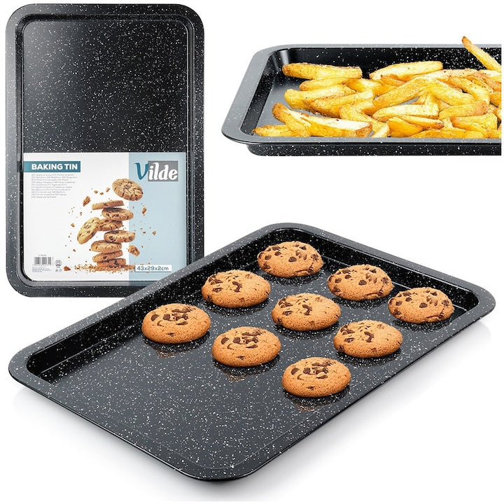 Tava De Copt Vilde 43x29x2 cm Otel Carbon Cu Strat De Granit Rezistent La Temperaturi Ridicate Pana La 230°C Curatare Usoara Margini Ridicate Grafit