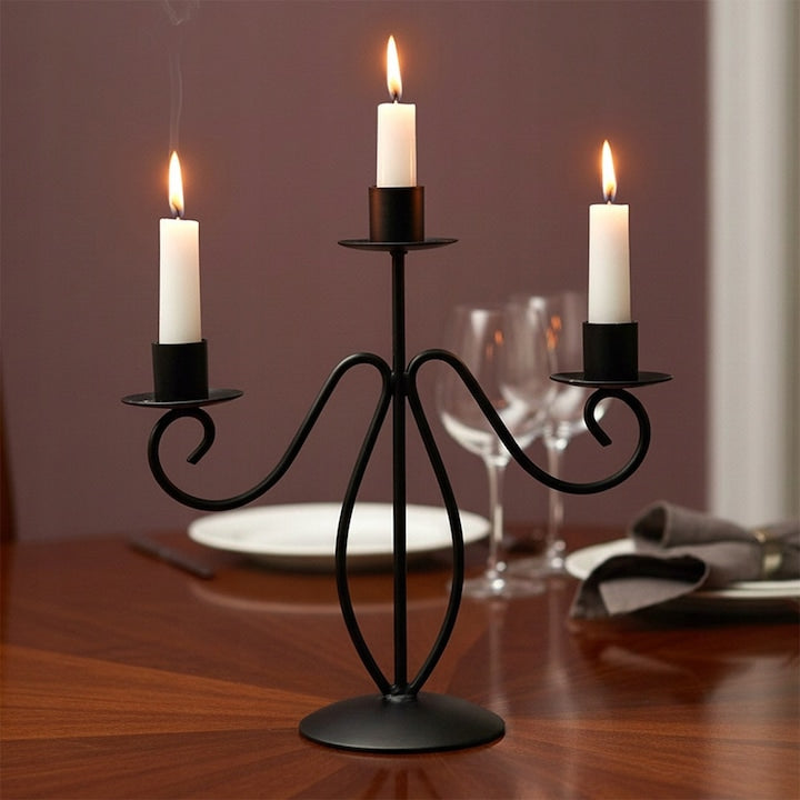 Candelabru Home Styling Collection 3 Brate 23x8.5x23 cm Metalic Inaltime 23 cm Loc Pentru Trei Lumanari Baza Stabila Materiale De Inalta Calitate Negru
