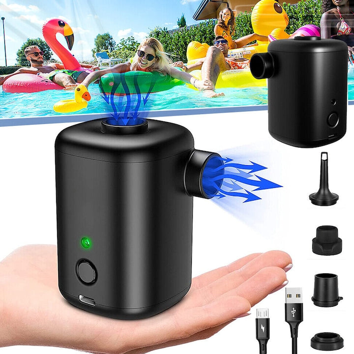 Portable Electric Air Pump for Inflatable Mattresses, Fast 2-in-1 Inflation and Deflation with Rechargeable Battery, Mini Vacuum Pump with 4 Air Nozzles and Storage Bag for Pool
