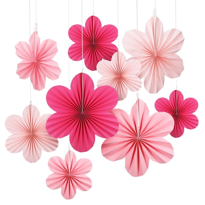 Decoratiuni de perete cu flori din hartie set 9PCS roz pentru petreceri nunti baby shower primavara vara
