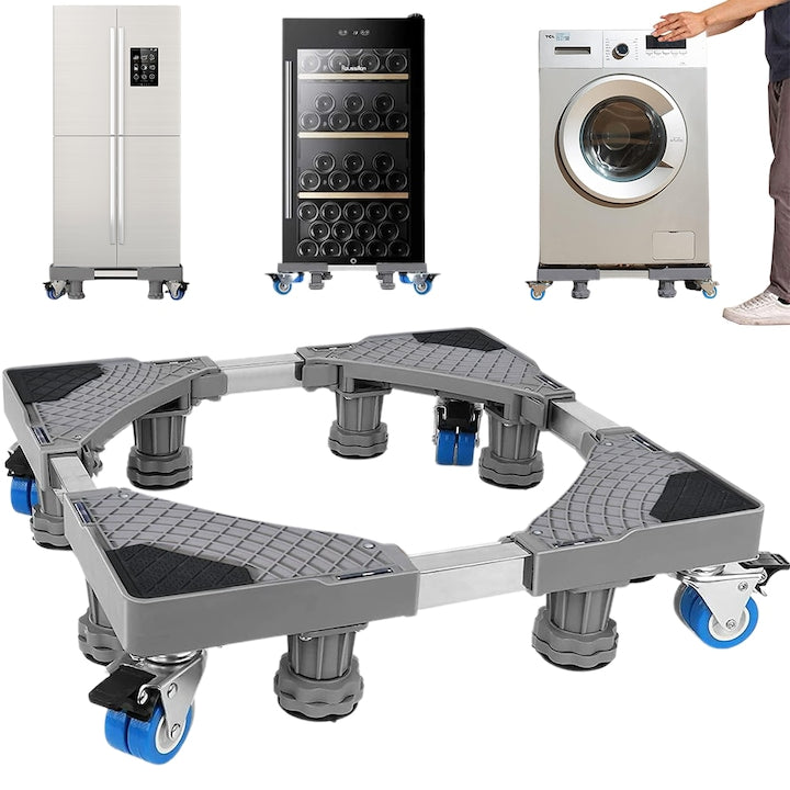 Suport telescopic mobil cu 4 roti 8 picioare de ridicare baza reglabila 42-66 cm pentru masina de spalat uscator congelator