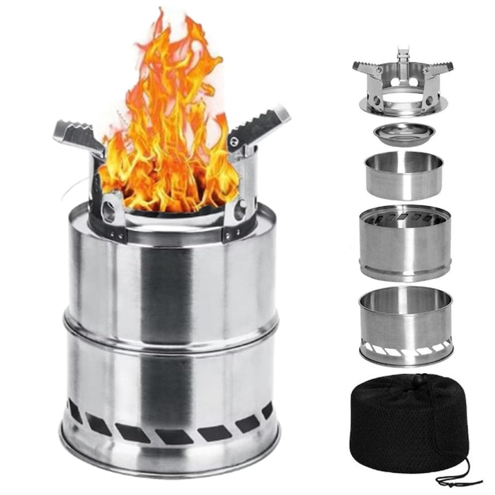WALALLA Portable Stainless Steel Camping Stove, Silver-Grey, 5.4x5.4x7.8in, Easy to Clean, Foldable