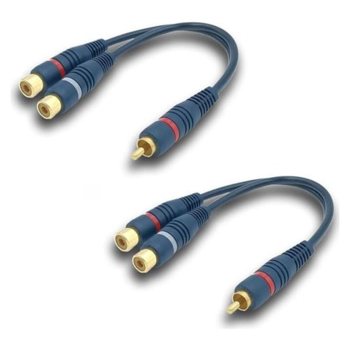 Cablu splitter audio RCA Y 15cm set 2 buc auriu