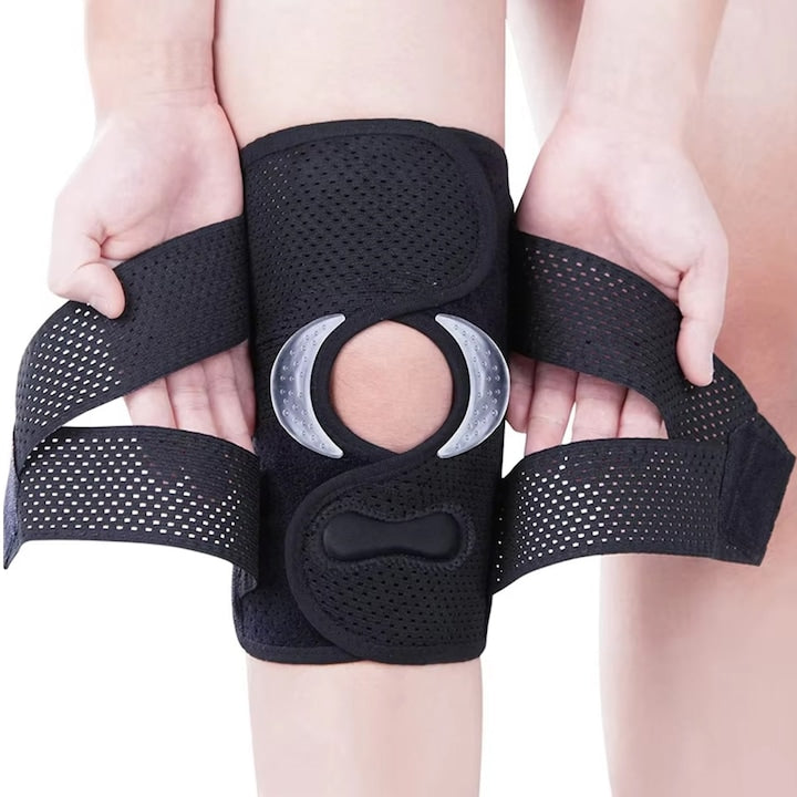 Professional technical-medical knee brace with lateral stabilizers, meniscus pad and gel patella pad, suitable for meniscus tears, knee pain, ACL and MCL injury recovery, unisex, Black, M