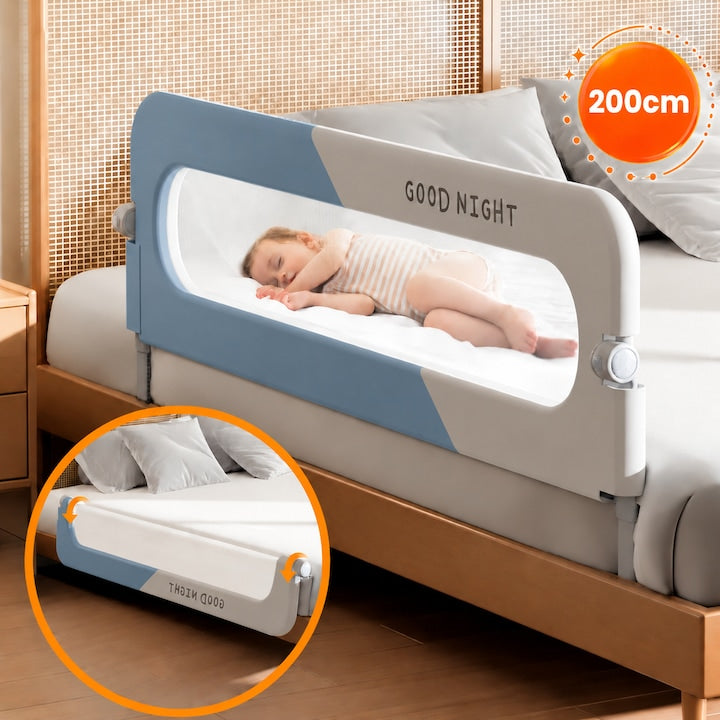 Wacorresi Bed Safety Rail, Safe Guard Bed Rail with Adjustable Height 66-78cm, Foldable, 200x70cm, Grey/Blue