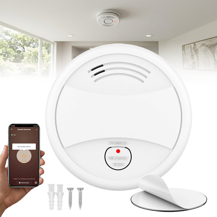 Carbon Monoxide Detector 2-in-1 Carbon Monoxide and Smoke Detector Wi-Fi Built-in 10-Year Battery Life Compatible with Tuya Smart and Smart Life 85dB Alarm Photoelectric Technology Easy Installation Smart Home Sensor Set White