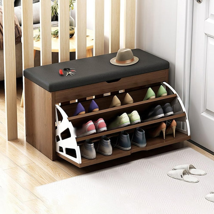 Shoe rack bench with Wacorresi bench, 4 compartments, dark brown, 60x30x51cm