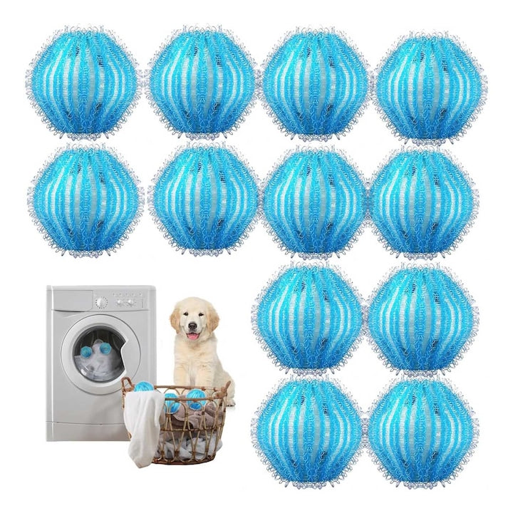 Set 12 dispozitive de indepartare par uman si de animale Pentru indepartarea parului din tesatura Diametru 3.5 cm OUYLAF (Alb/Albastru)
