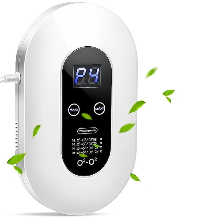 Purificator de aer cu ozon Rqiurpn 5W deodorant ozon 100mg/h pentru incaperi pana la 25m² 4 moduri functionare LCD mini generator de ozon purificator de aer alb