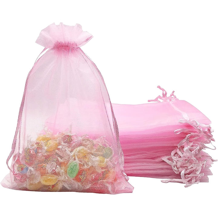 Set 100 saculeti Organza 10x12cm Roz