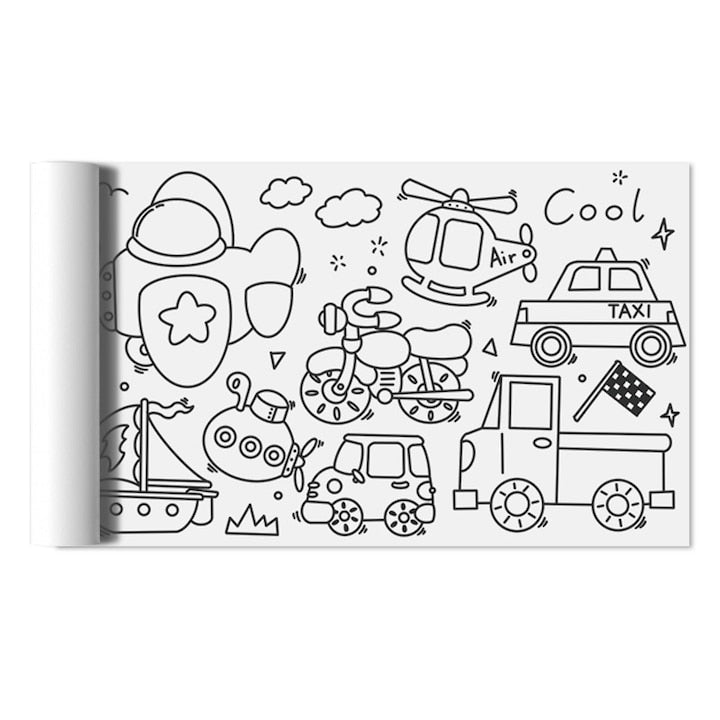 Rola hartie auto-adeziva si decupabila pentru desenat si colorat 3m x 30 cm cu 12 creioane colorate,verde