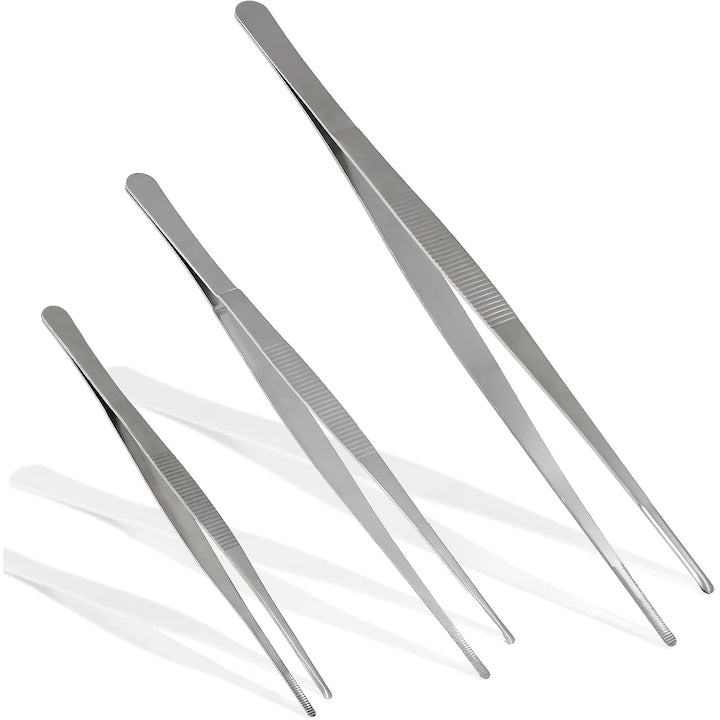 Set 3 Cleste Tip Penseta pentru Bucatarie Pentru gatit design alimentar decorare tort Anti-alunecare Design ergonomic Otel inoxidabil 20/25/30cm Argintiu