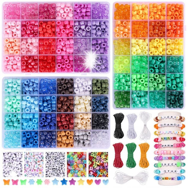 Set 4700 bucati margele pony multicolore pentru bratari Kandi