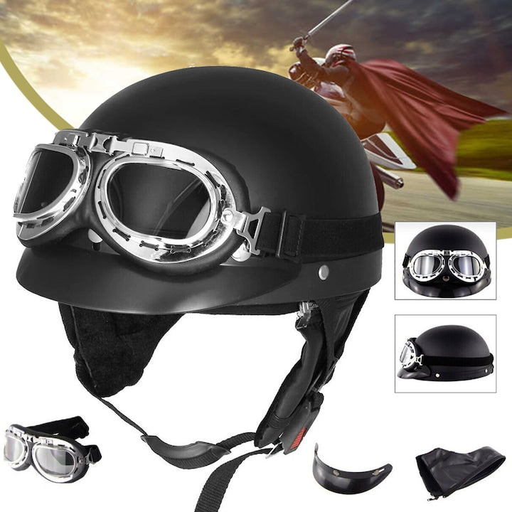 Universal Open-Face Motorcycle Helmet for Men and Women, Vintage Personality Motorcycle Helmet + Goggles, Cool Helmet for Cruiser Scooter Motorcycle