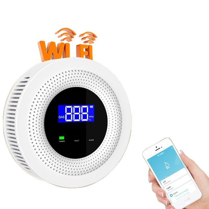 Detector de gaz WiFi 2.4G cu display LCD pentru monoxid de carbon CH4 gaz natural si gaz lichefiat alarma prin aplicatie si semnal sonor OUYLAF Alb