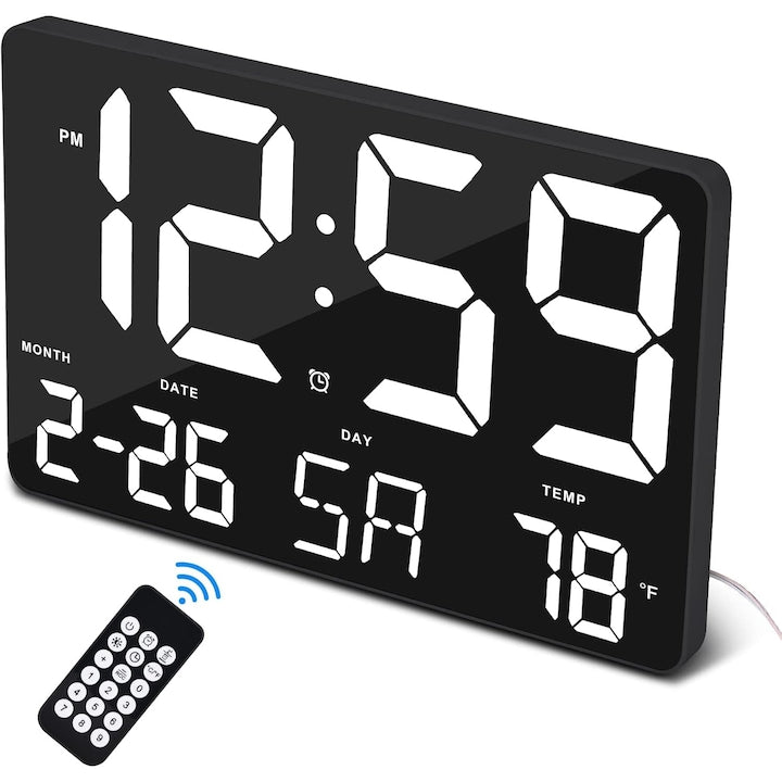 Ceas Electronic de Masa Ceas Digital de Perete cu Led Alb Functie Luminozitate Adjustabila Calendar Temperatura Alarma Termometru 11.4 inch