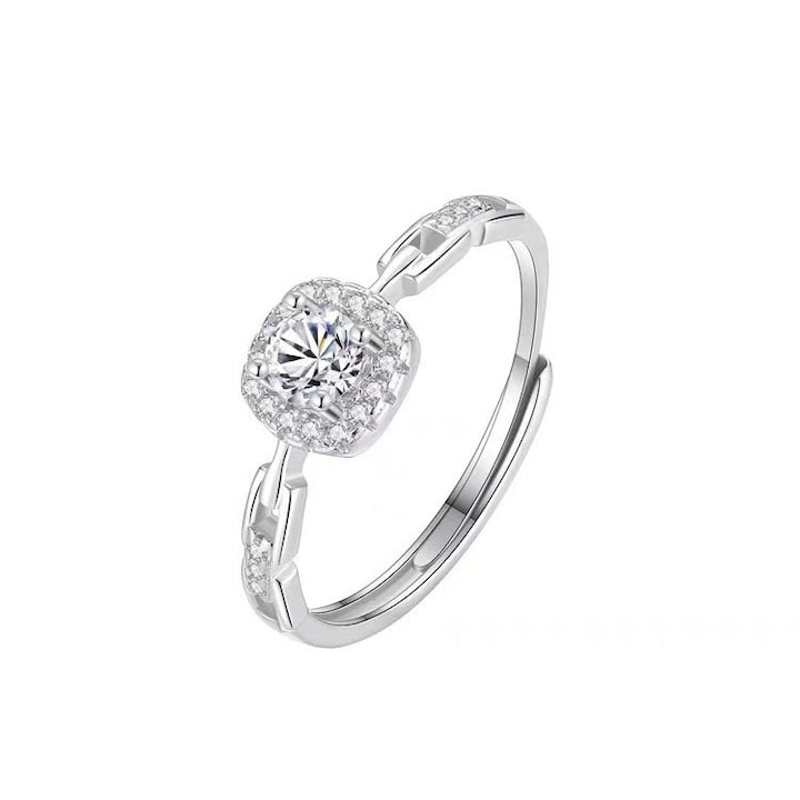 OEM - Inel ajustabil cu diamant patrat placat argint 925 pentru dame