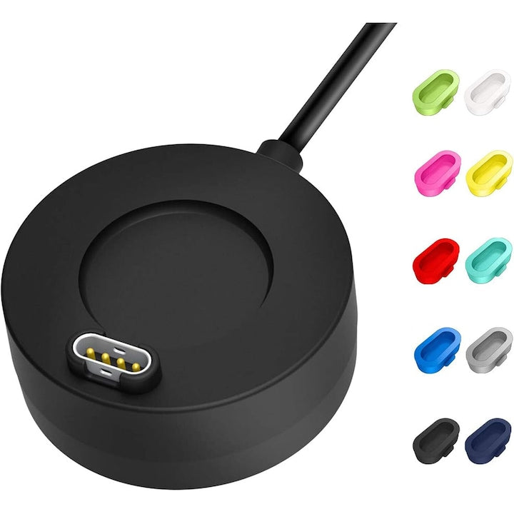 Set Adaptor de alimentare compatibil cu smartwatch Garmin Instinct/Vivoactive 5/4/4S/3/3 Music Fenix 7 7S 7X/Fenix 6/6x Pro/ 5/5X/5X Plus/Forerunner 935/ Venu 3/2/2S Vine cu 10 capacete de praf pentru prize