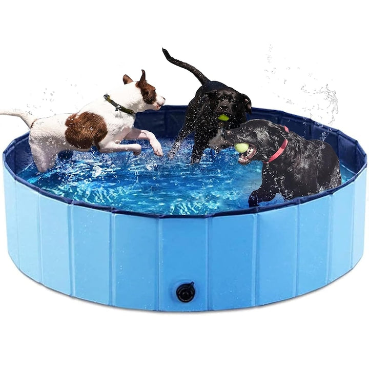 Foldable Dog Pool SANSES PVC No Inflation Required Non-Slip Bottom 160 x 30 cm Blue