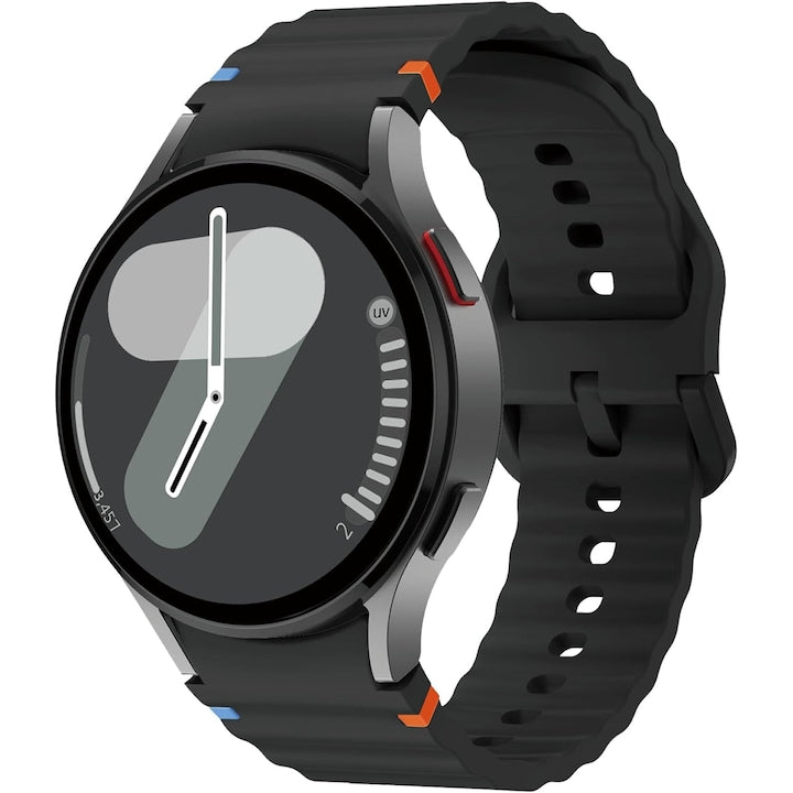 Curea sport fara spatiu din silicon pentru Samsung Galaxy Watch 7 40mm 44mm Watch FE Watch 6/5/4 Watch Classic 6/4 – Design ondulat moale respirabil unisex Negru