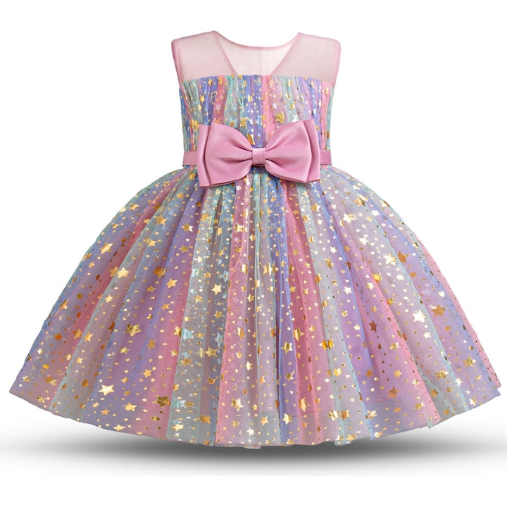 OEM - Elegant Rainbow Dress for Girls, Princess, with Stars, Party Ball Gown for Wedding, Tulle Christening, Girls' Anniversary, Christening Clothes, Party Gift, Girl's Birthday Photography - Pink, 12 interest-free installments