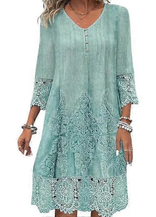 OEM - Women's V-neck midi dress, lace details, green, polyester, M INTL, 12 interest-free installments