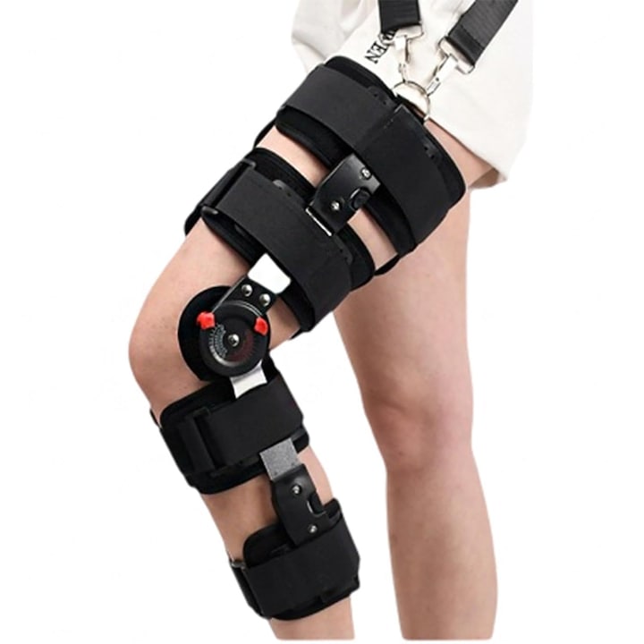 Orteza de genunchi WALALLA lonjon din aliaj de aluminiu unghi reglabil 10°–120° suport pentru ligamente ajutor pentru reabilitare potrivita pentru tendonul si articulatia patelar tip universal neagra