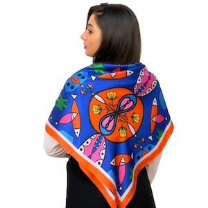 OEM - Esarfa din matase rosie si albastra 90x90cm 100% matase 12mm densitate 12 rate cu 0% dobândă