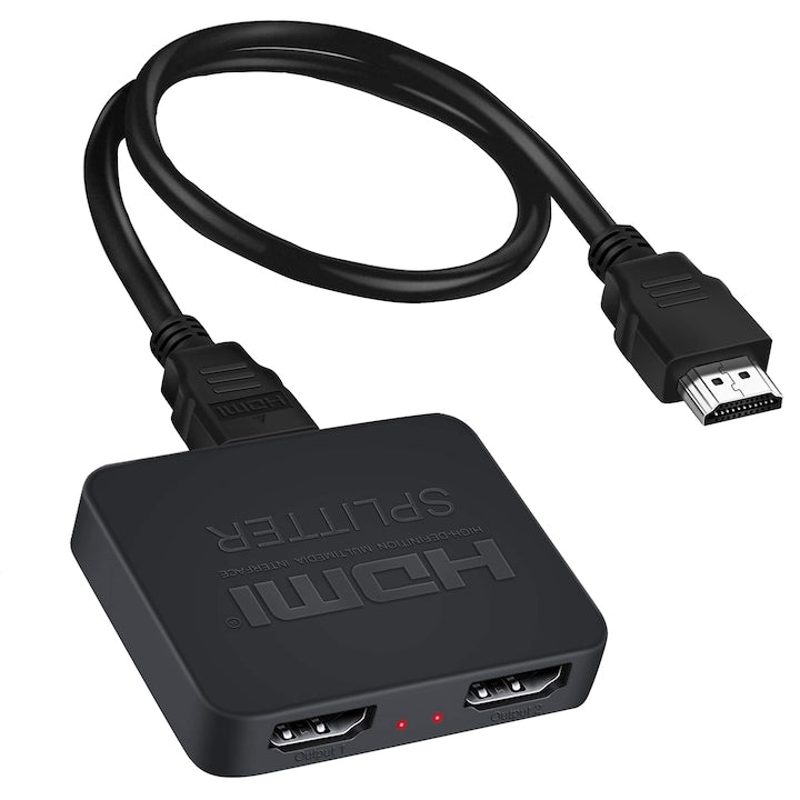 Vaxiuja 4K HDMI Video Splitter, 1 Input 2 Outputs, 3840x2160P, 60HZ, Supports HDCP/3D, 5V 1A microUSB Power, Black