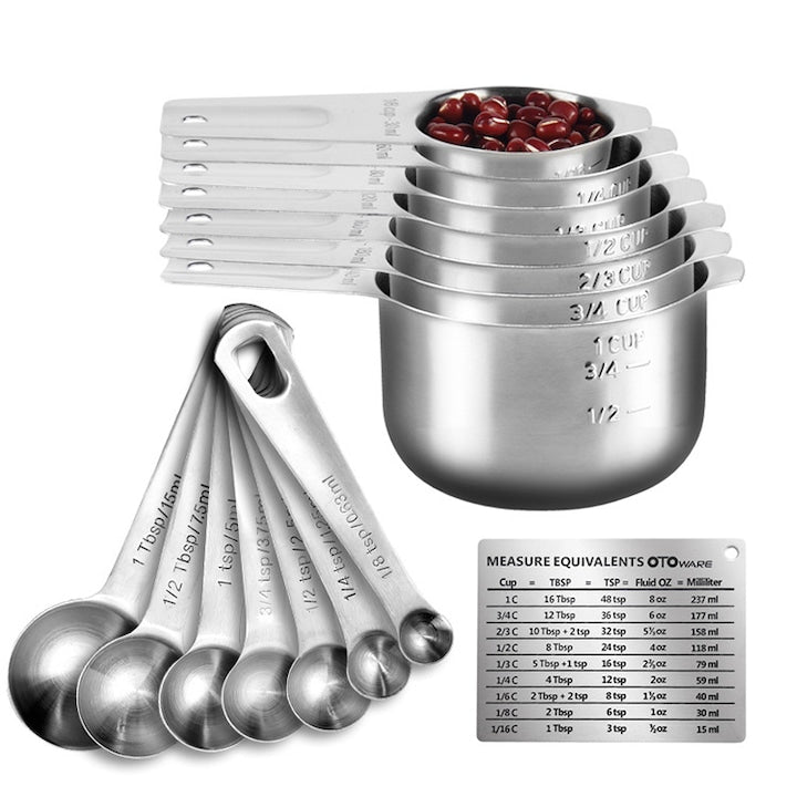 Set de ustensile de masurat din inox 14 piese TodyJeyHo cani si linguri gradate argintiu