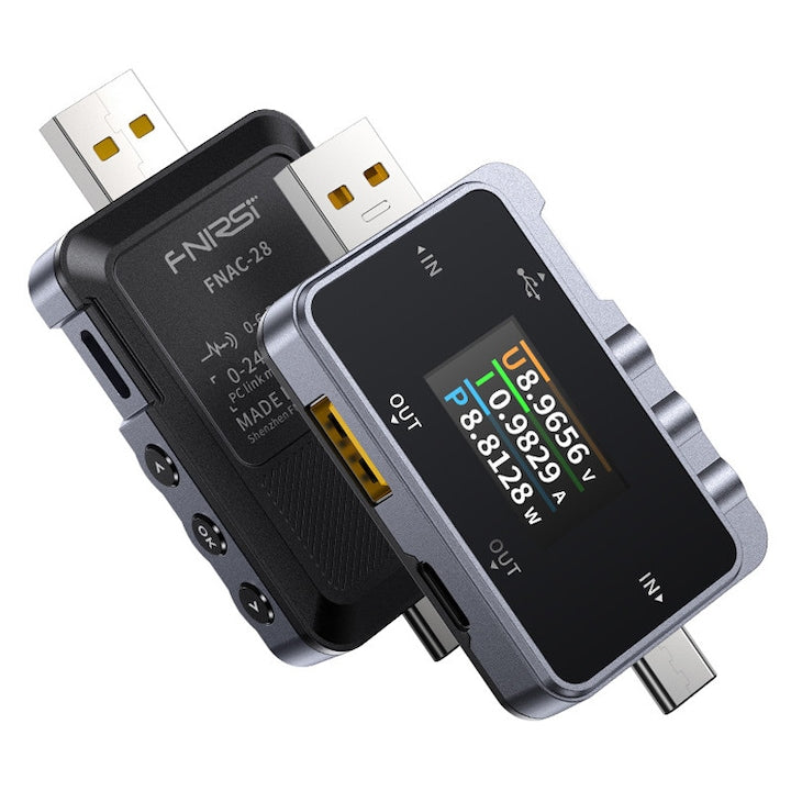 Rqiurpn Multifunctional USB Tester, LCD Screen, Type-C, Detects Protocol and Charging Capacity, Measures 4-24V Up to 6.5A, Measures Cable Internal Resistance, Monitors Voltage, Current, Power, Black/Silver