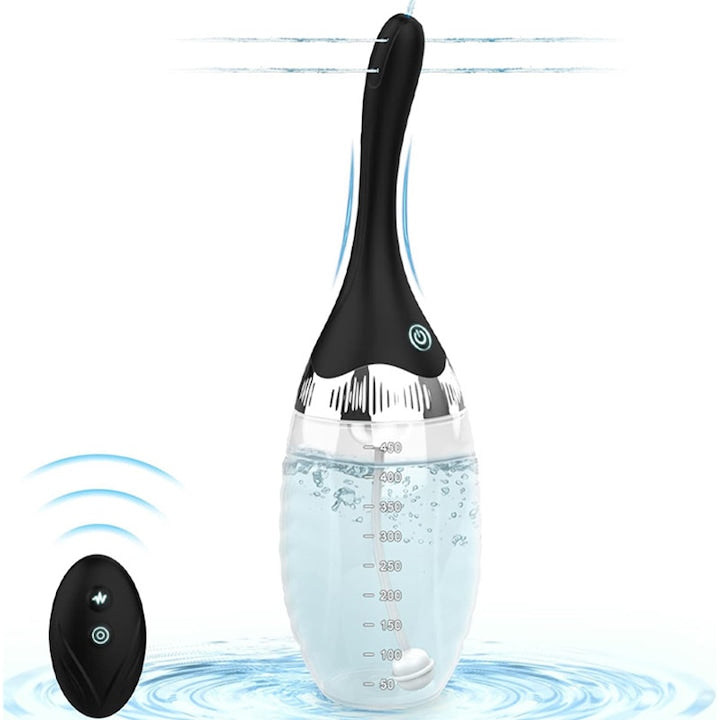 Kit de Sticle de Curatare Vaginala Pentru Clisma Electrica Rqiurpn 450ml Dusa Anala Telecomanda 3 Viteze Pentru Clisma Flexibil Aplica Curatarea Colonului Barbati si Femei Silicon Negru/Transparent