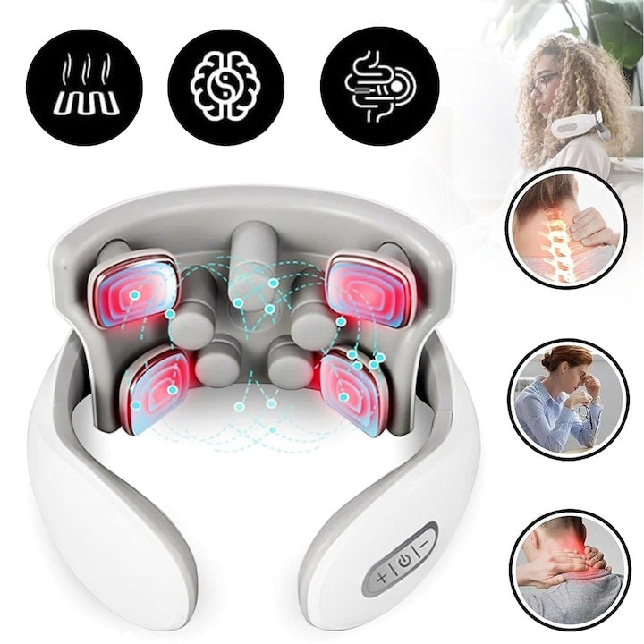 Masaj De Gat Electric Inteligent Pentru Dureri De Gat Masaj De Gat Portabil Cu Functie De Caldura Incarcare USB 4 Capete De Masaj Masaj De Relaxare A Gatului Pentru Calatorii La Birou Acasa