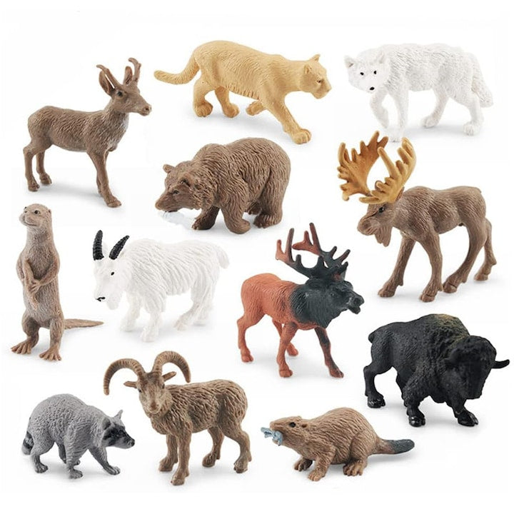 Set 12 figurine animale din America de Nord Duueyct Jucarii educationale Statui de animale Diverse culori PVC Pentru copii peste 6 ani Stimuleaza creativitatea si imaginatia