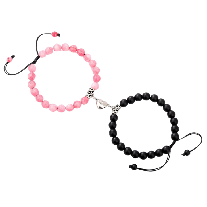 OEM - Couple bracelets with magnetic heart made of rock, adjustable, unisex, black and pink, 2 pieces